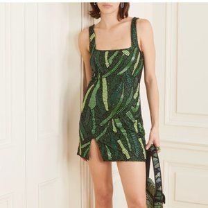 Staud Beaded Le Sable Beaded Mini Dress In Green Palm